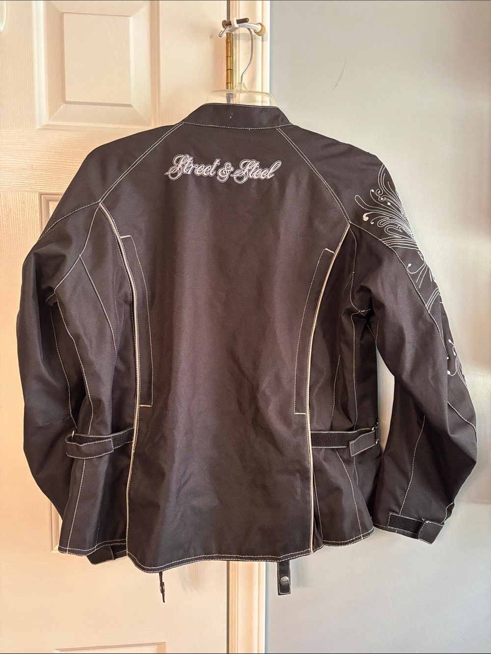Women's Street and Steel Black Embroidered Motorcycle Jacket - Picture 10 of 16